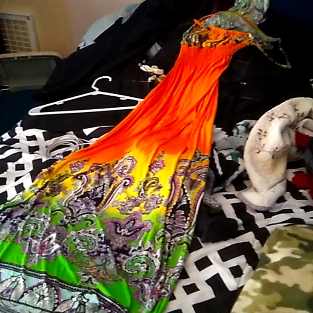 36" Sun Dress. Orange and turquoise aztec feel.